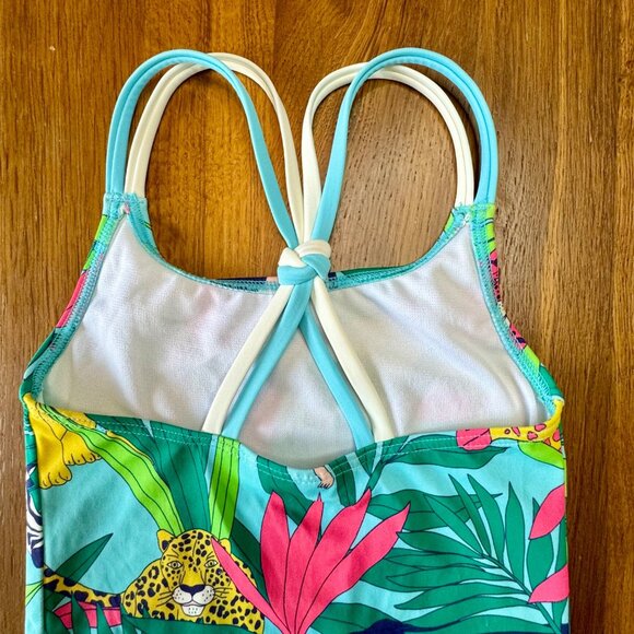 MINI BODEN Jungle Print Tankini Top Girls 4-5 110cm Monkey Tiger Swim Tank 4T 5T - Picture 3 of 9